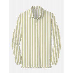Plaid Series White LightYellow Colorblock Stripe Printing Men‘s Long Sleeve Polo