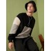 Men Teddy Color Block Patchwork Crew Neck Pullover Sweatshirts