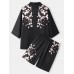 Mens Floral Print Open Front Kimono Loose Two Pieces Outfits