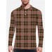 Plaid Series Vintage Brown Plaid 1980s or 1990s Men‘s Long Sleeve Polo