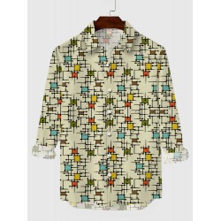 Plaid Series Vintage Abstract Medieval Pattern Printing Men's Long Sleeve Shirt