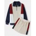 Mens Color Block Patchwork Half Zip Sweatshirt Corduroy Two Pieces Outfits