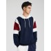 Men Texture Colorblock Stitching Loose Casual Drawstring Hoodies