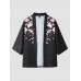 Mens Floral Print Open Front Kimono Loose Two Pieces Outfits