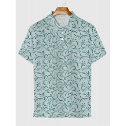 Full-Print Retro Vine Floral Pattern Printing Men‘s Short Sleeve Polo