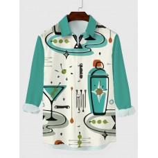 Hand Drawn Geometric Martini Glasses And Bottles Printing Men's Long Sleeve Shirt